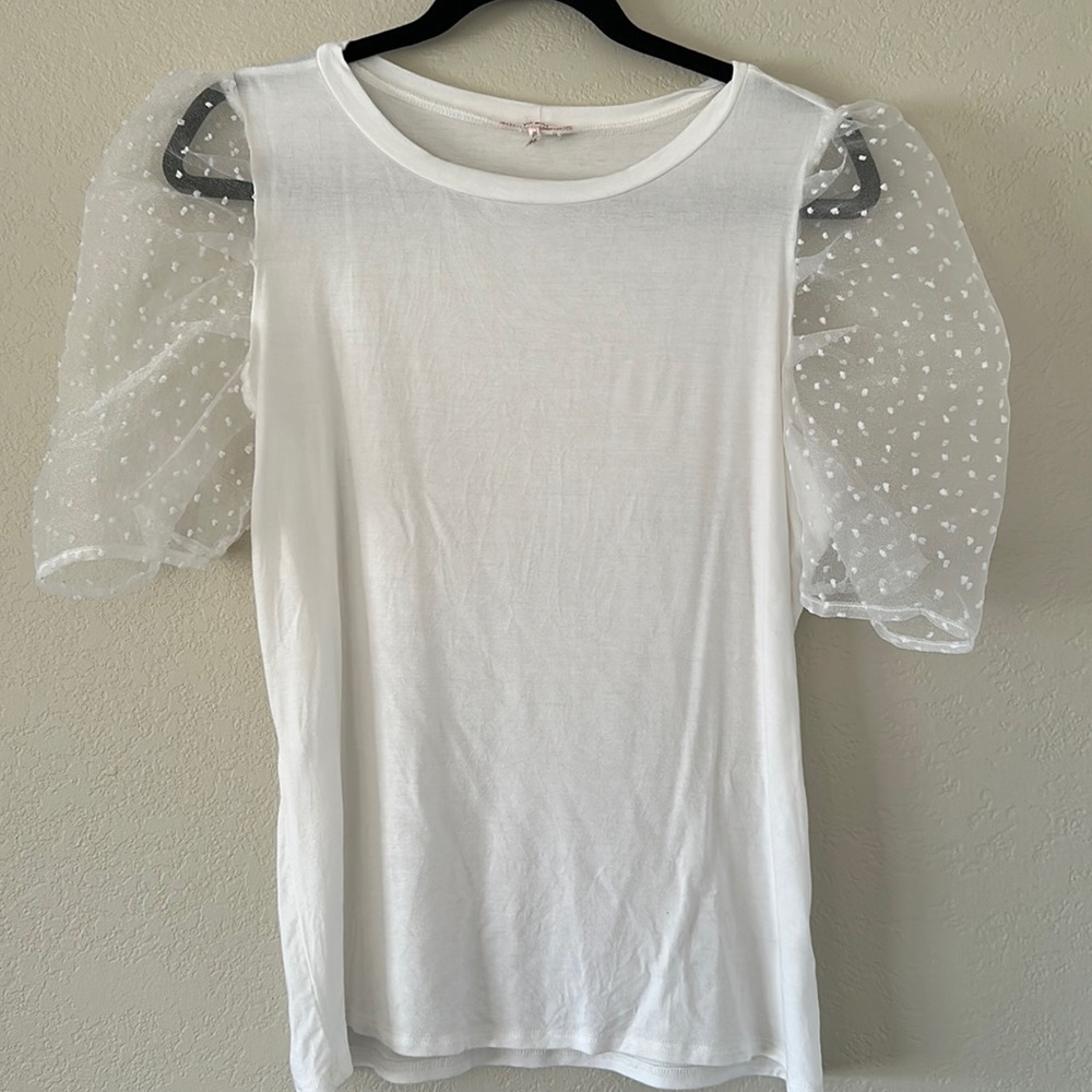 White Shirt with Sheer Sleeves